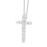 LADIES CROSS PENDANT WITH CHAIN 1CT ROUND DIAMOND 14K WHITE GOLD