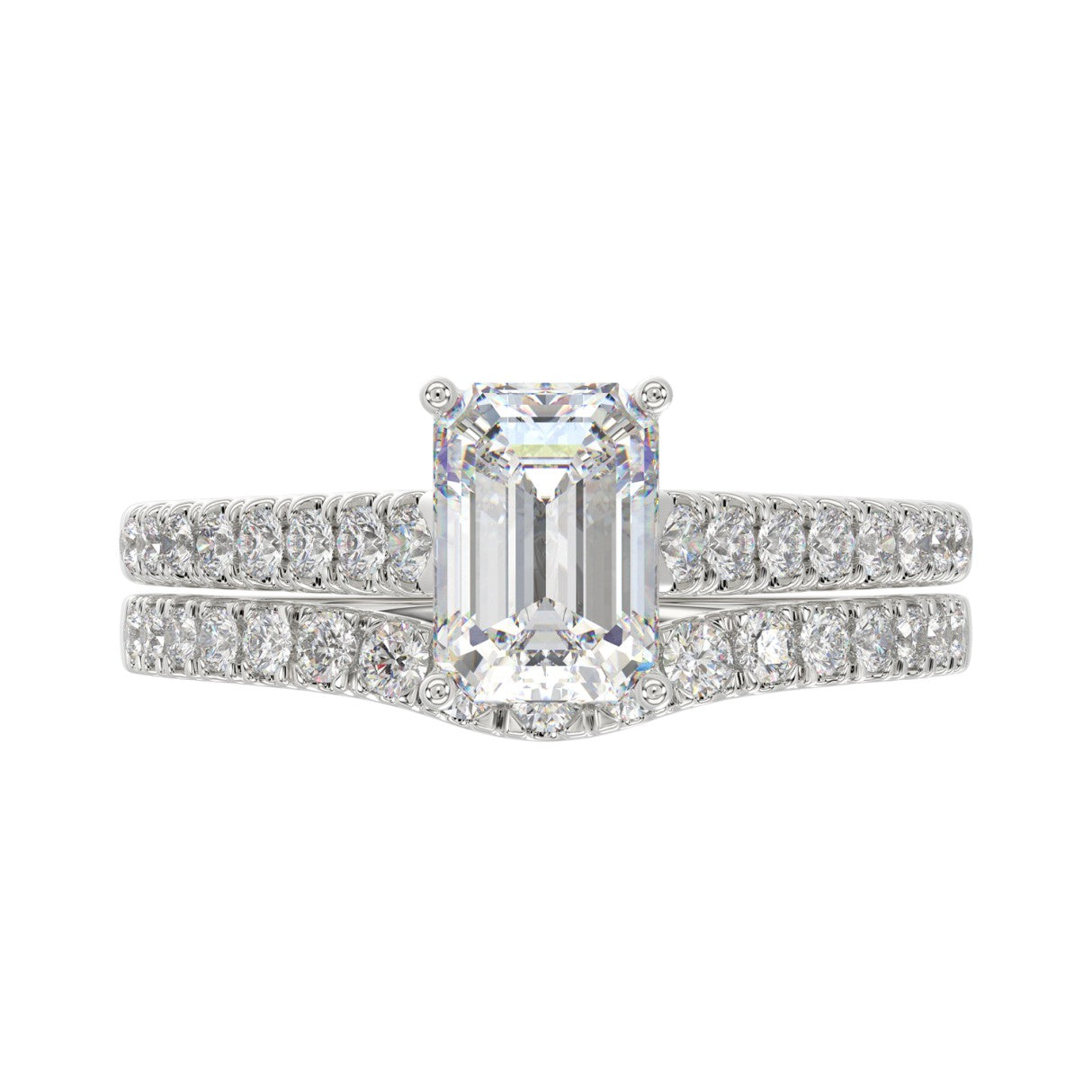 14K WHITE GOLD 2.00CT ROUND/EMERALD DIAMOND LADIES BRIDAL SET (CENTER STONE EMERALD DIAMOND 1 1/2CT