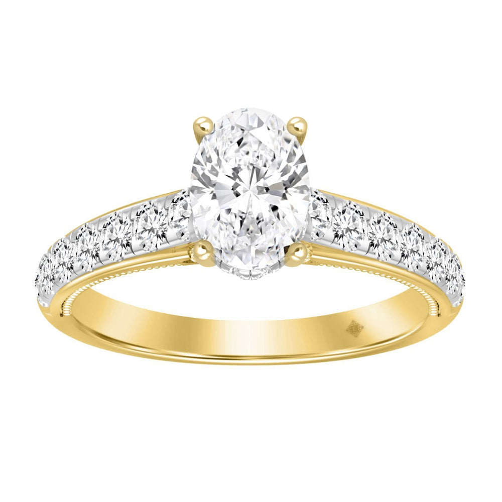 LADIES RING 1 3/4CT ROUND/OVAL DIAMOND 14K YELLOW GOLD (CENTER STONE OVAL DIAMOND 1CT )