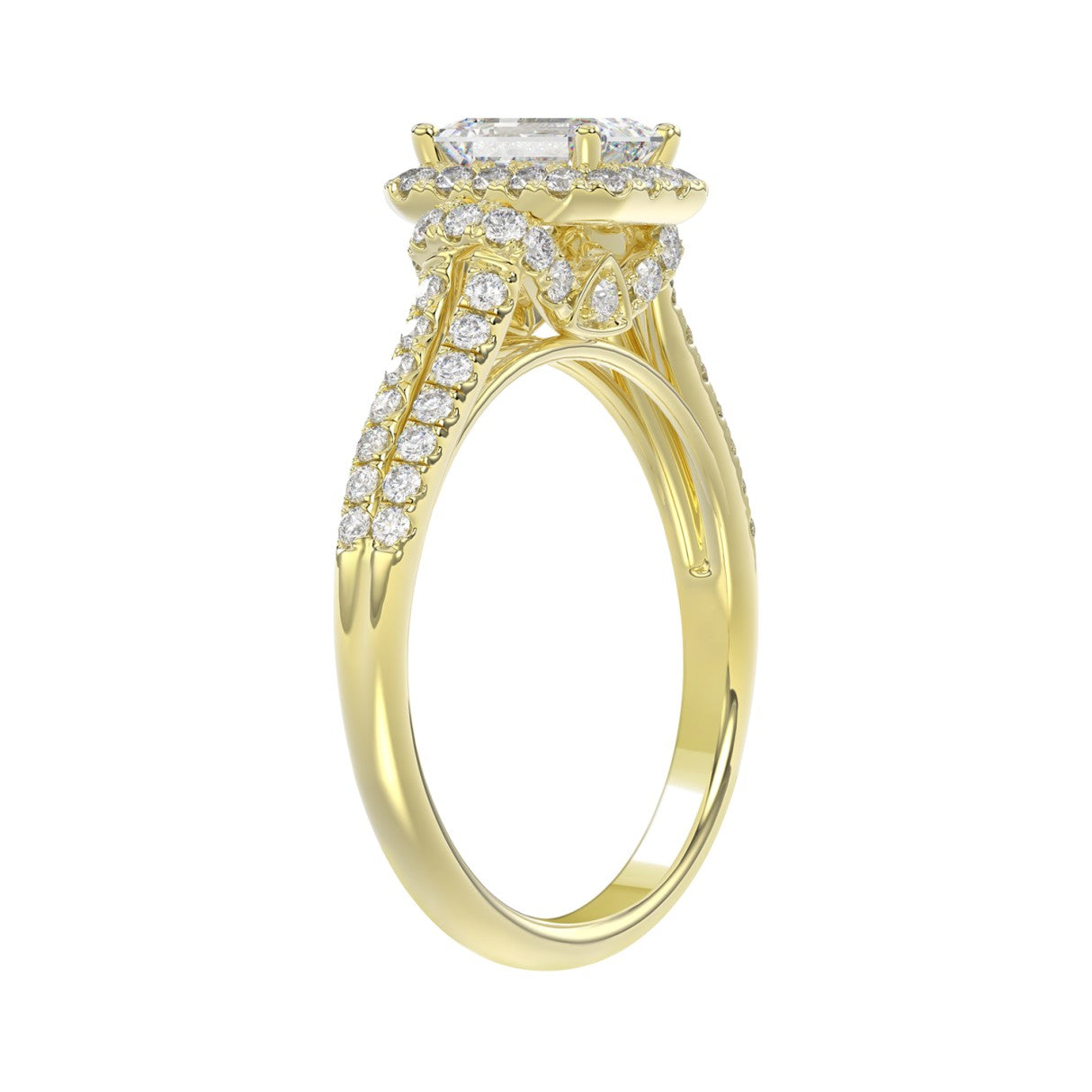 LADIES RING 1 1/2CT ROUND/EMERALD DIAMOND 14K YELLOW GOLD (CENTER STONE EMERALD DIAMOND 1CT)