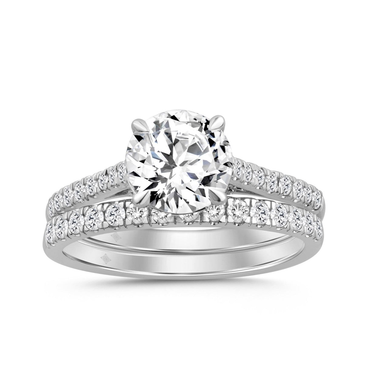 14K WHITE GOLD 1 3/4CT ROUND DIAMOND LADIES BRIDAL SET