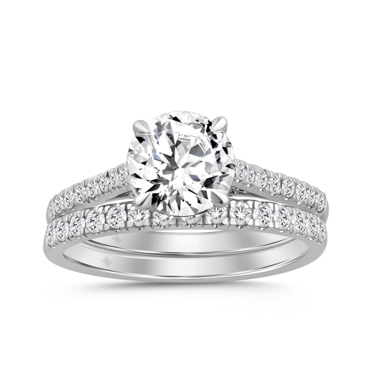 14K WHITE GOLD 1 3/4CT ROUND DIAMOND LADIES BRIDAL SET
