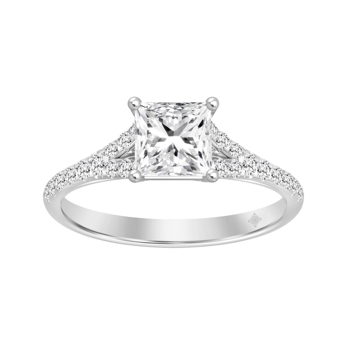 LADIES RING 1 1/4CT ROUND/PRINCESS DIAMOND 14K WHITE GOLD (CENTER STONE PRINCESS DIAMOND 1CT)