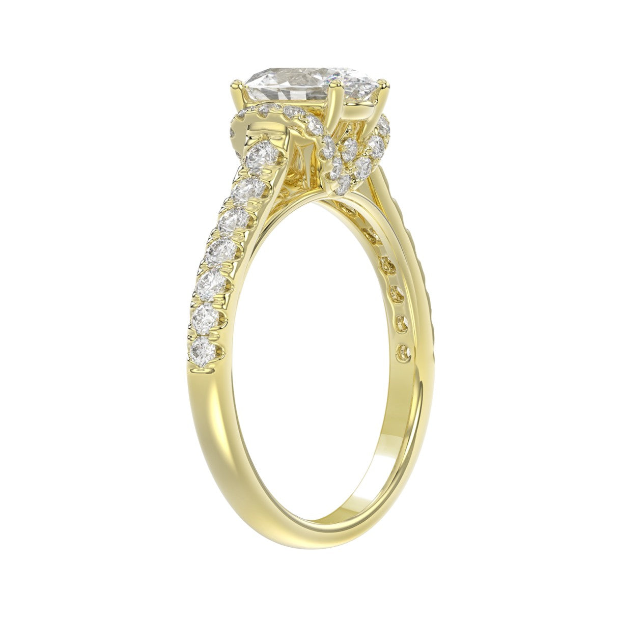 LADIES RING 1 1/2CT ROUND/OVAL DIAMOND 14K YELLOW GOLD (CENTER STONE OVAL DIAMOND 1CT)