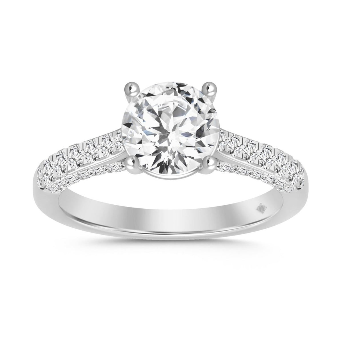 LADIES RING 2CT ROUND DIAMOND 14K WHITE GOLD (CENTER STONE ROUND DIAMOND 1 1/2CT )