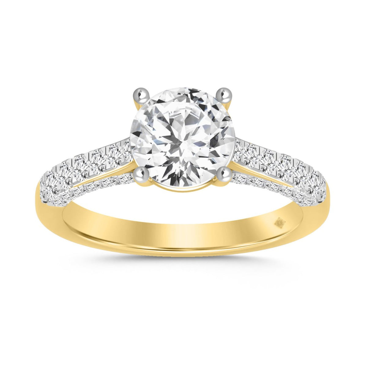 LADIES RING 2CT ROUND DIAMOND 14K YELLOW GOLD (CENTER STONE ROUND DIAMOND 1 1/2CT )