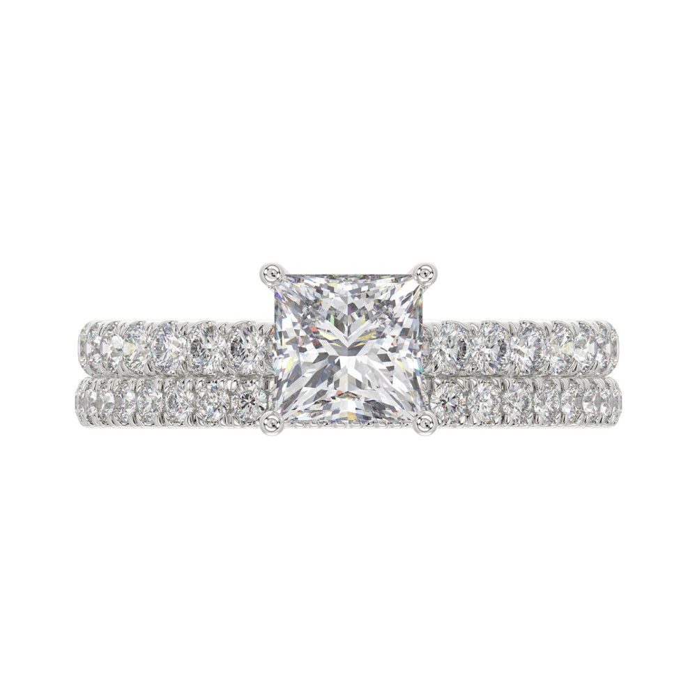 14K WHITE GOLD 1 3/4CT ROUND/PRINCESS DIAMOND LADIES BRIDAL SET (CENTER STONE PRINCESS DIAMOND 1CT)
