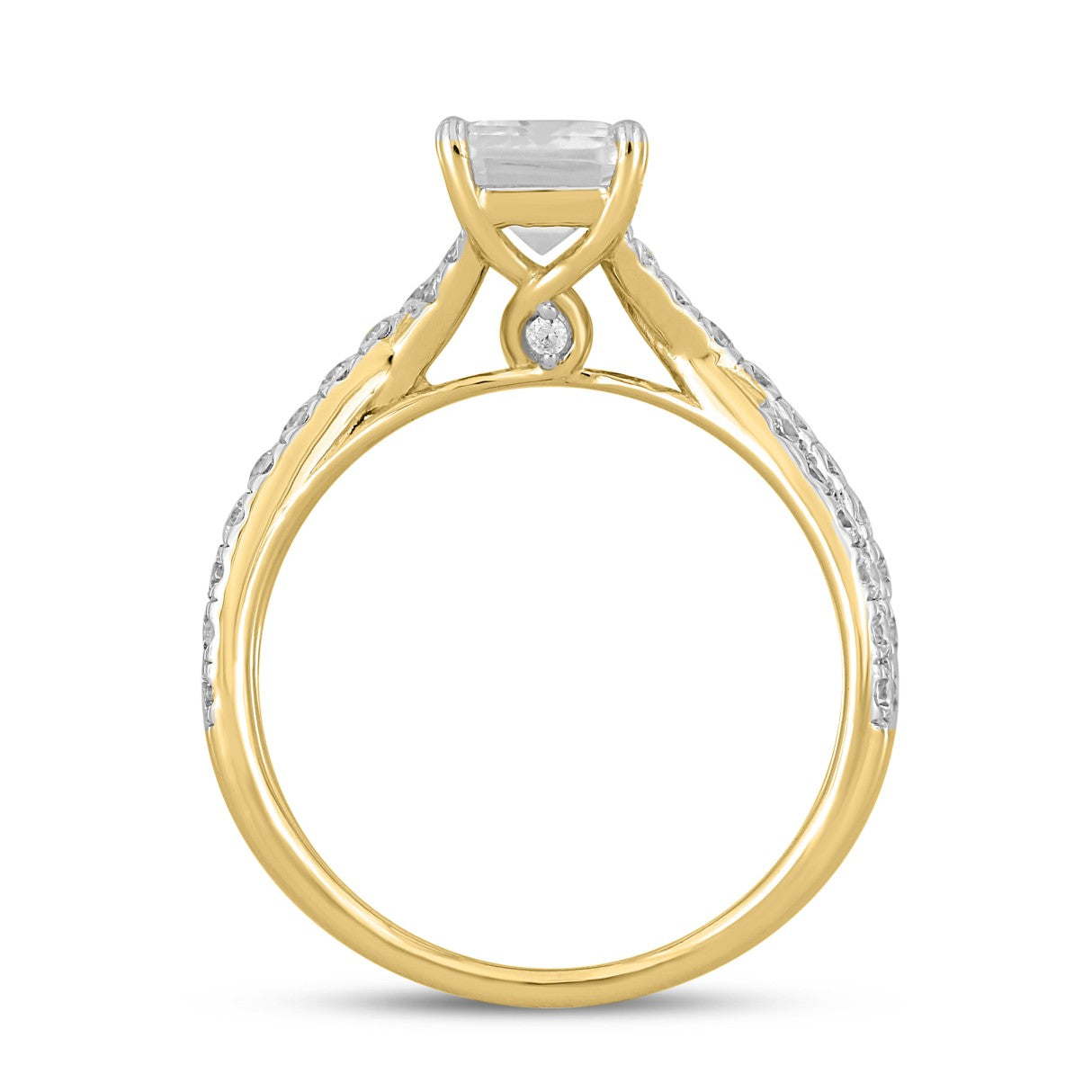 LADIES RING 2CT ROUND/EMERALD DIAMOND 14K YELLOW GOLD (CENTER STONE EMERALD DIAMOND 1 1/2CT )