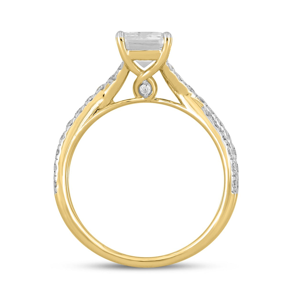 LADIES RING 2CT ROUND/EMERALD DIAMOND 14K YELLOW GOLD (CENTER STONE EMERALD DIAMOND 1 1/2CT )