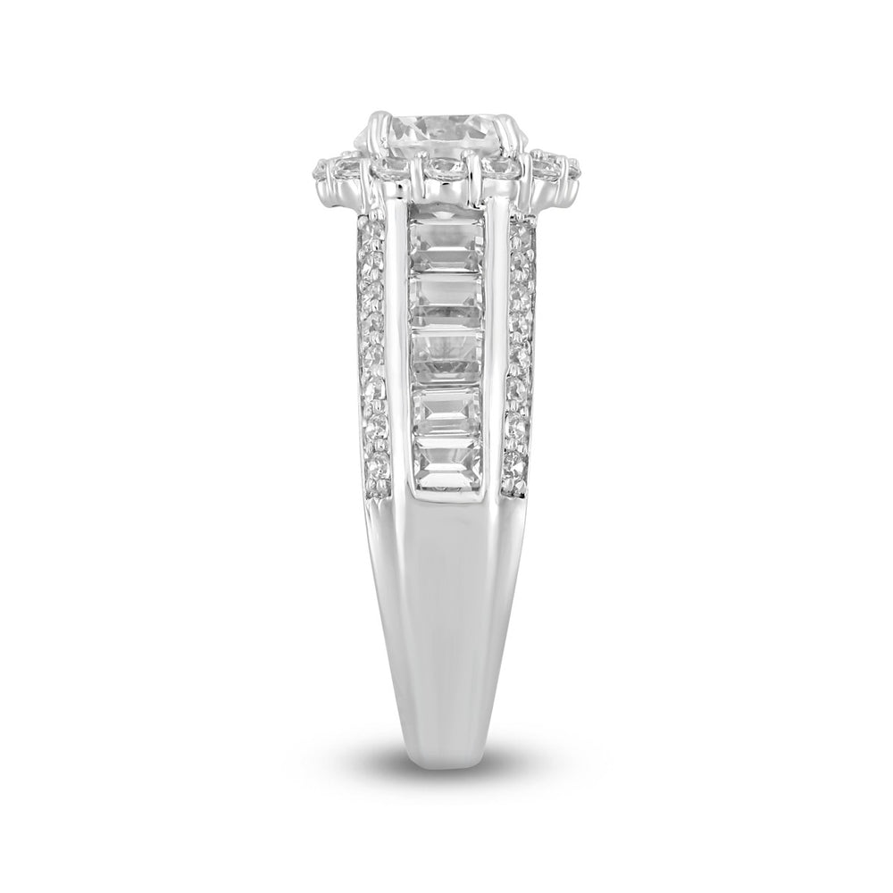 LADIES RING 3 3/4CT ROUND/BAGUETTE DIAMOND 14K WHITE GOLD (CENTER STONE ROUND DIAMOND 1 1/2CT )