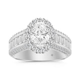 LADIES RING 3 3/4CT ROUND/OVAL/EMERALD DIAMOND 14K WHITE GOLD (CENTER STONE OVAL DIAMOND 1 1/2CT )
