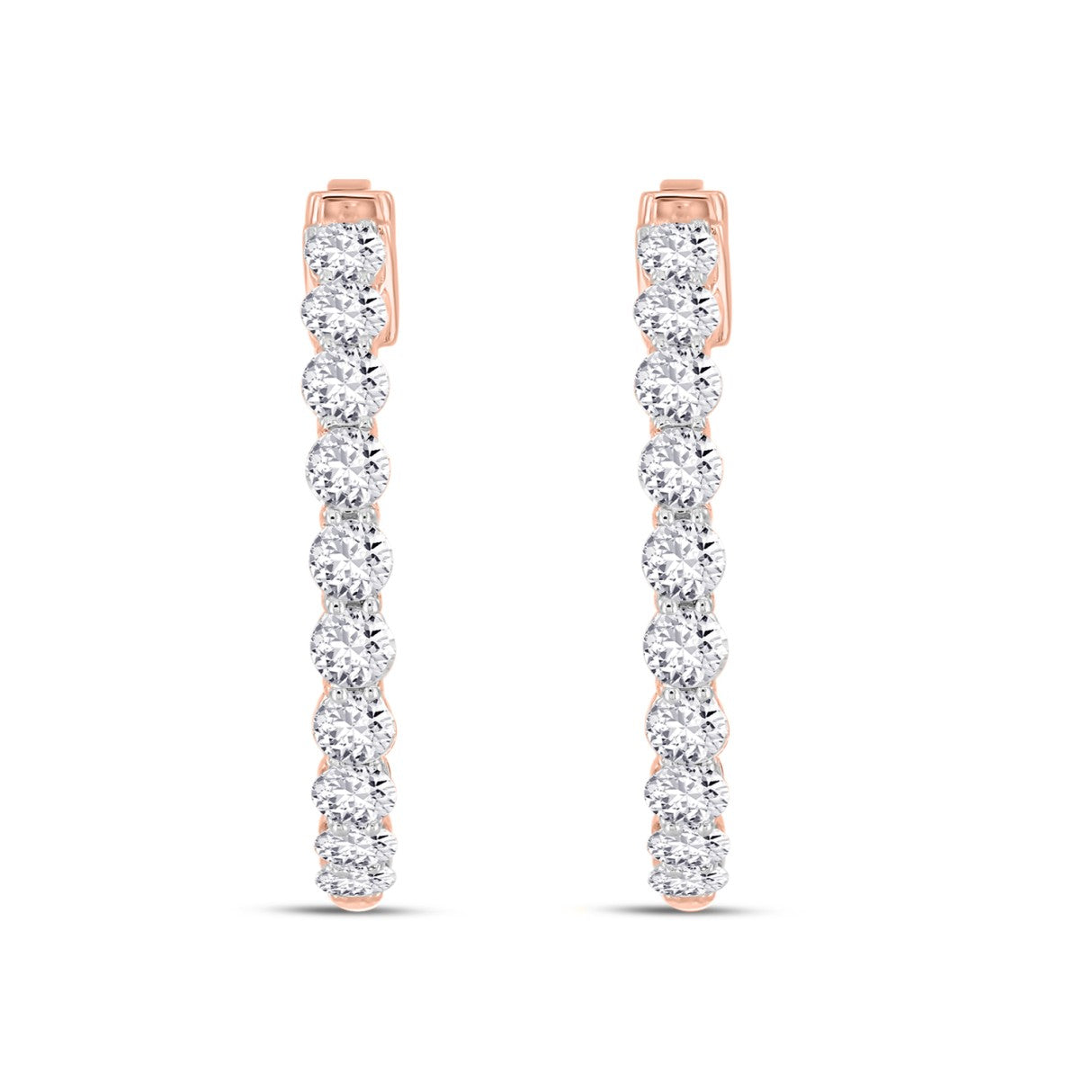 LADIES HOOP EARRINGS 2CT ROUND DIAMOND 14K ROSE GOLD