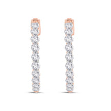 LADIES HOOP EARRINGS 2CT ROUND DIAMOND 14K ROSE GOLD