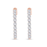LADIES HOOP EARRINGS 2CT ROUND DIAMOND 14K ROSE GOLD