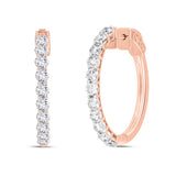 LADIES HOOP EARRINGS 2CT ROUND DIAMOND 14K ROSE GOLD