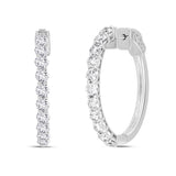 LADIES HOOP EARRINGS 2CT ROUND DIAMOND 14K WHITE GOLD