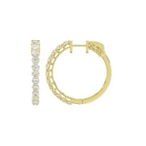 LADIES HOOP EARRINGS 2CT ROUND DIAMOND 14K YELLOW GOLD