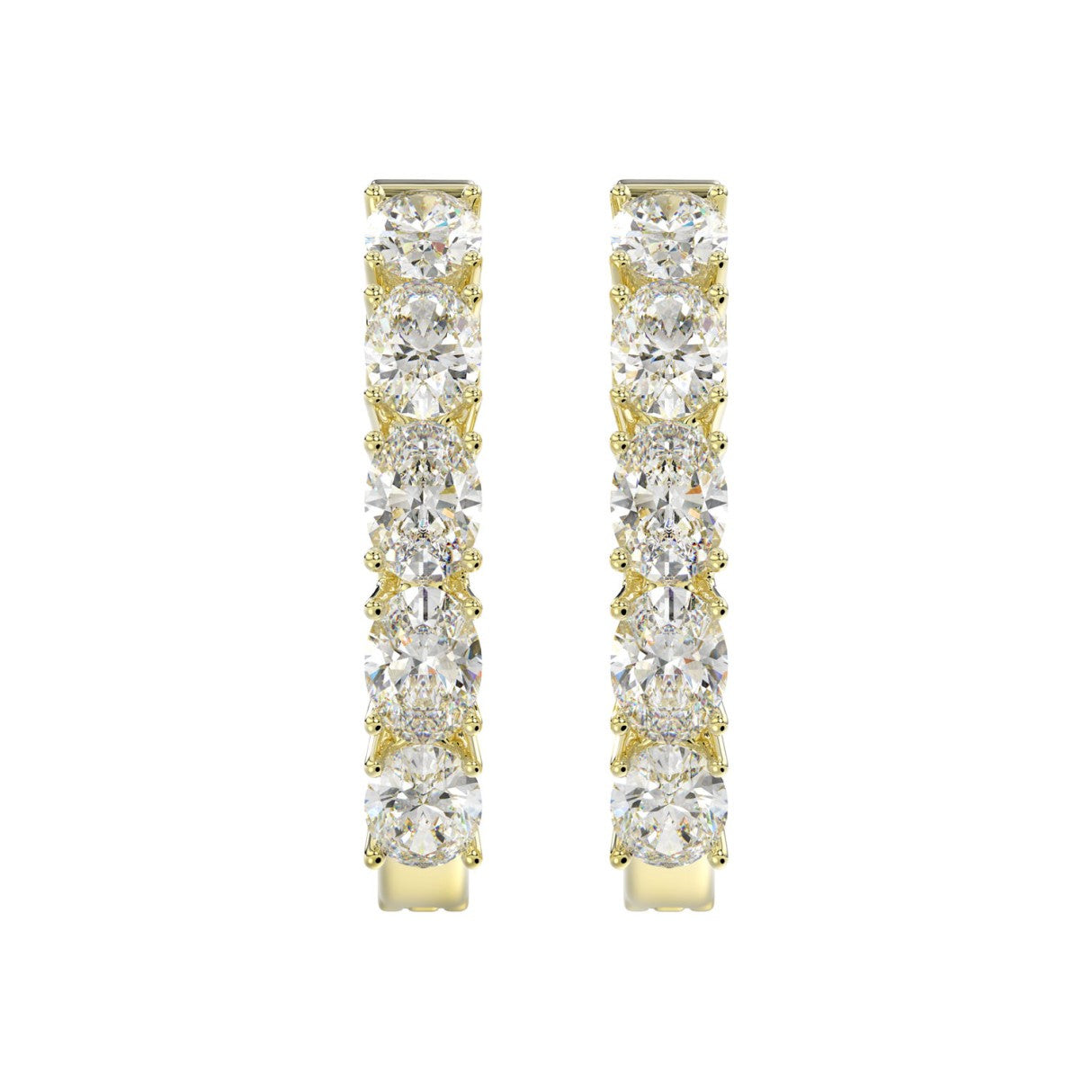 LADIES HOOP EARRINGS 2CT OVAL DIAMOND 14K YELLOW GOLD