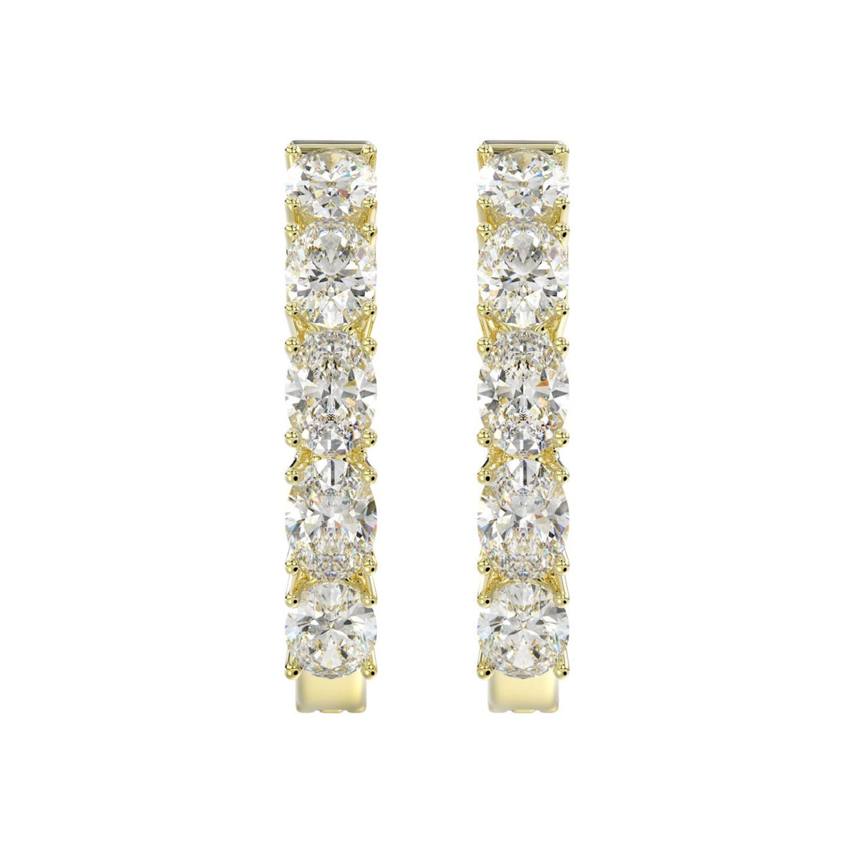 LADIES HOOP EARRINGS 2CT OVAL DIAMOND 14K YELLOW GOLD