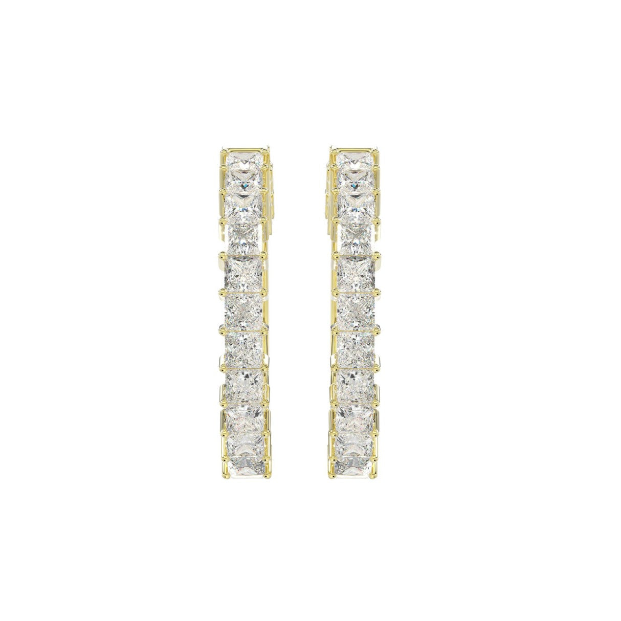 LADIES HOOP EARRINGS 2CT PRINCESS DIAMOND 14K YELLOW GOLD