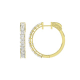 LADIES HOOP EARRINGS 2CT PRINCESS DIAMOND 14K YELLOW GOLD