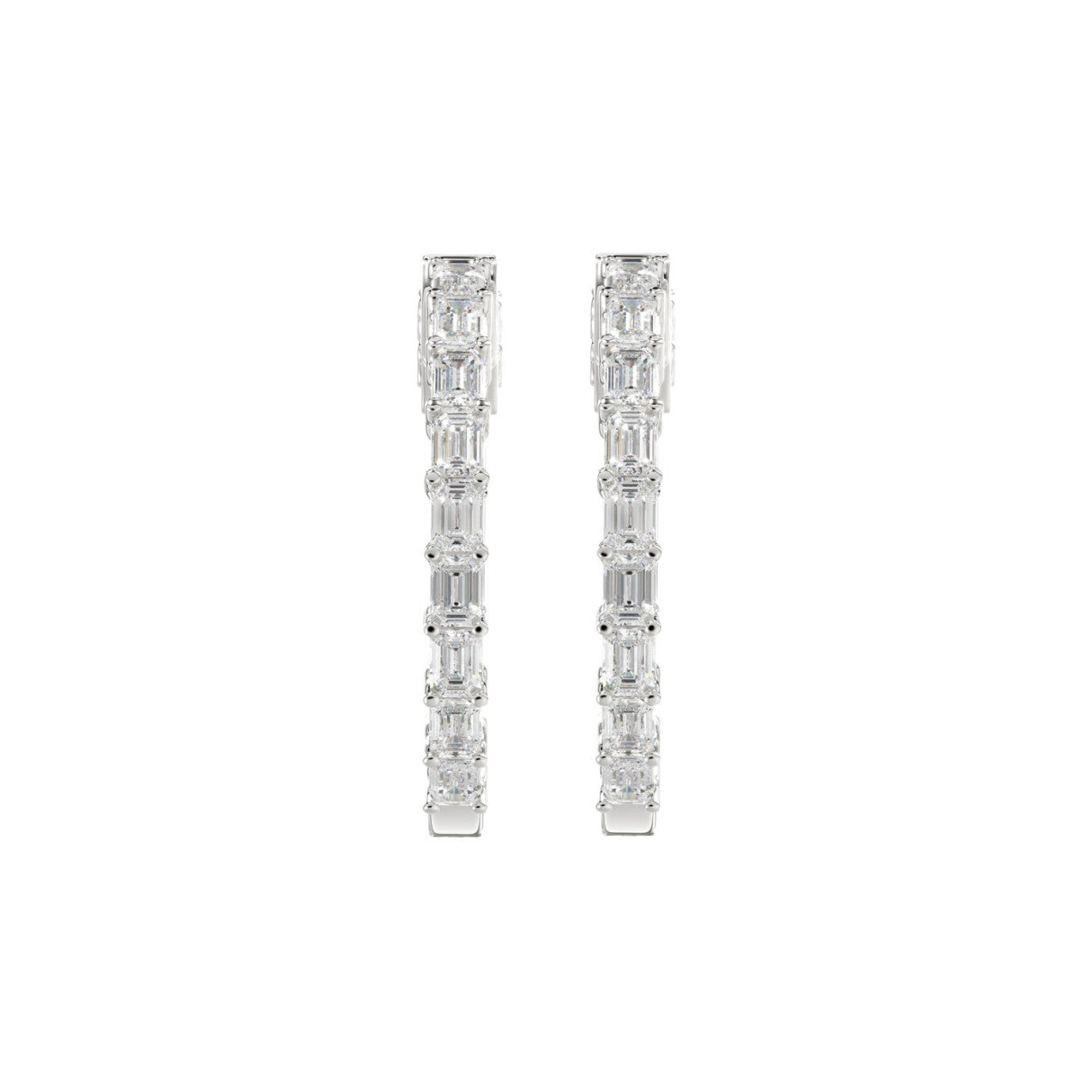 LADIES HOOP EARRINGS 2CT EMERALD DIAMOND 14K WHITE GOLD