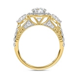 LADIES RING 2CT ROUND/PEAR DIAMOND 14K YELLOW GOLD (CENTER STONE ROUND DIAMOND 1CT )
