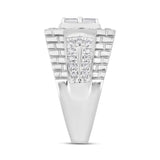 MEN'S RING 2CT ROUND/EMERALD DIAMOND 14K WHITE GOLD