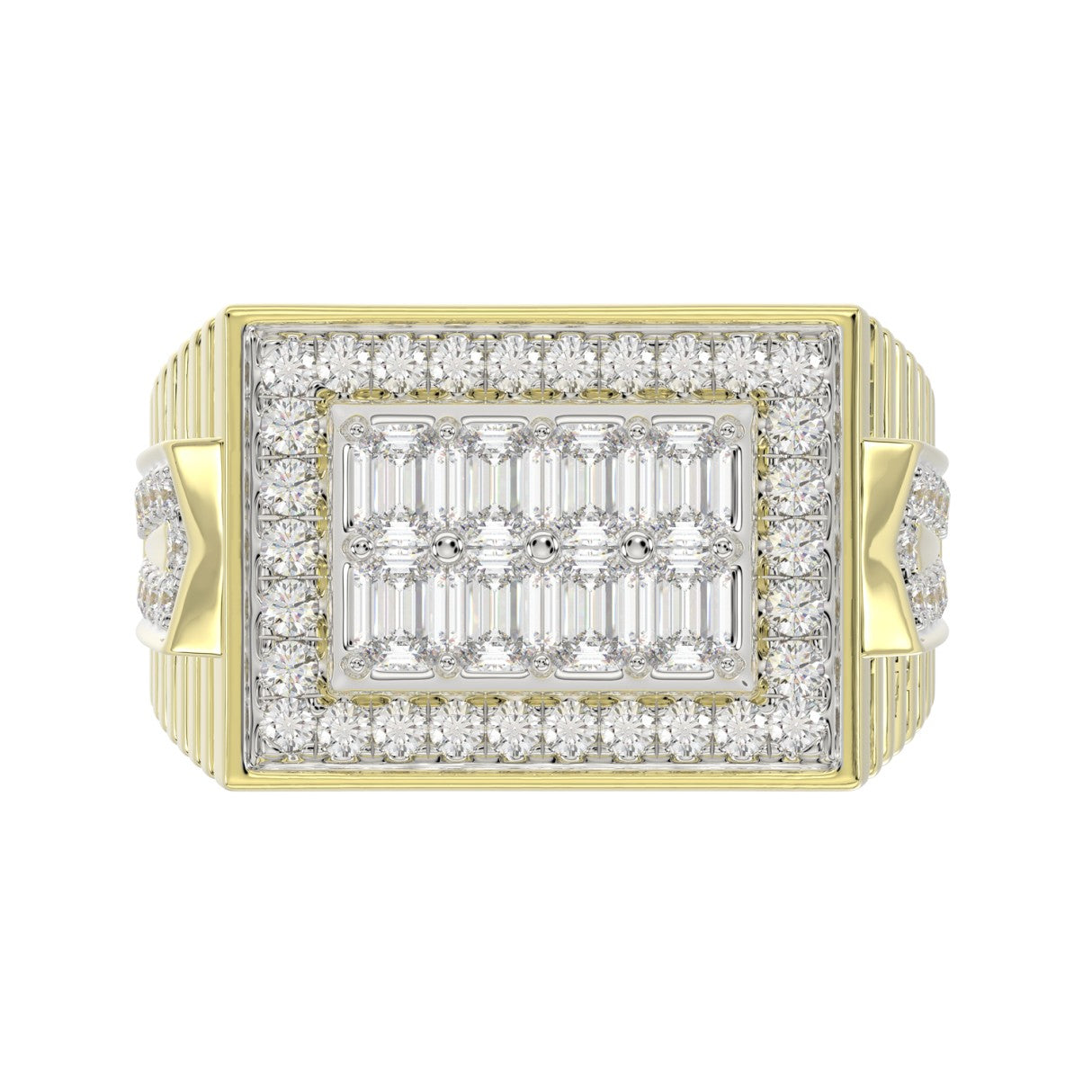 MEN'S RING 2CT ROUND/EMERALD DIAMOND 14K YELLOW GOLD