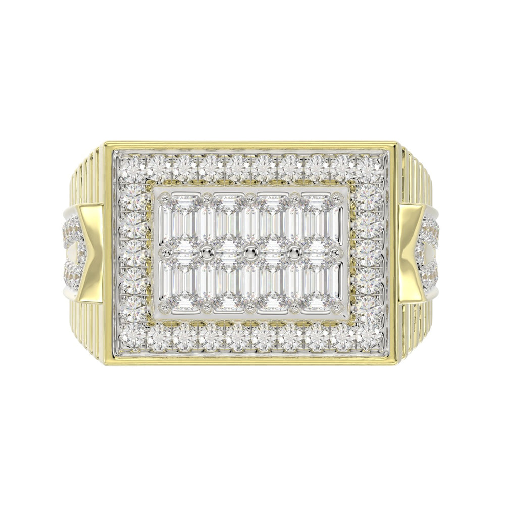 MEN'S RING 2CT ROUND/EMERALD DIAMOND 14K YELLOW GOLD