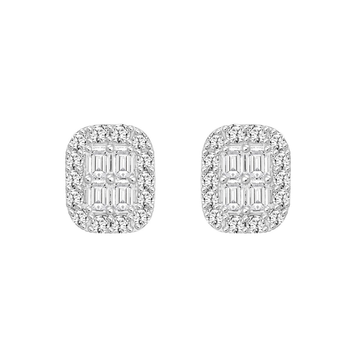 14K WHITE GOLD 1 1/2CT ROUND/EMERALD DIAMOND MEN'S EARRINGS 