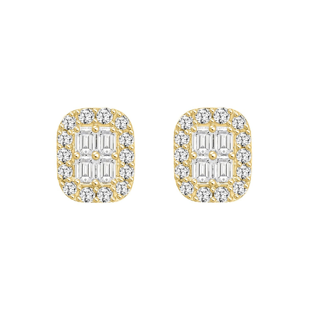 14K YELLOW GOLD 1 1/2CT ROUND/EMERALD DIAMOND MEN'S EARRINGS 