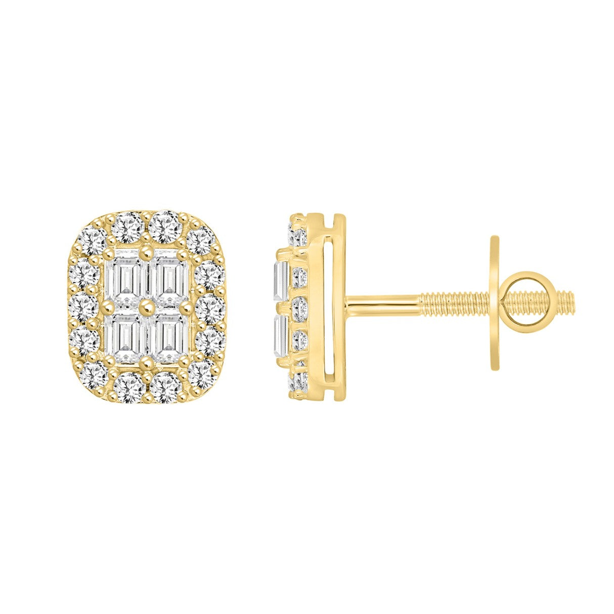 14K YELLOW GOLD 1 1/2CT ROUND/EMERALD DIAMOND MEN'S EARRINGS 