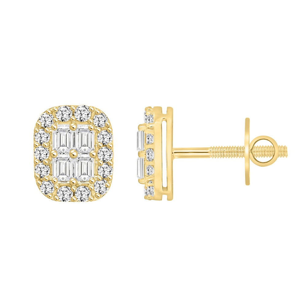 14K YELLOW GOLD 1 1/2CT ROUND/EMERALD DIAMOND MEN'S EARRINGS 