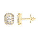 14K YELLOW GOLD 1 1/2CT ROUND/EMERALD DIAMOND MEN'S EARRINGS 