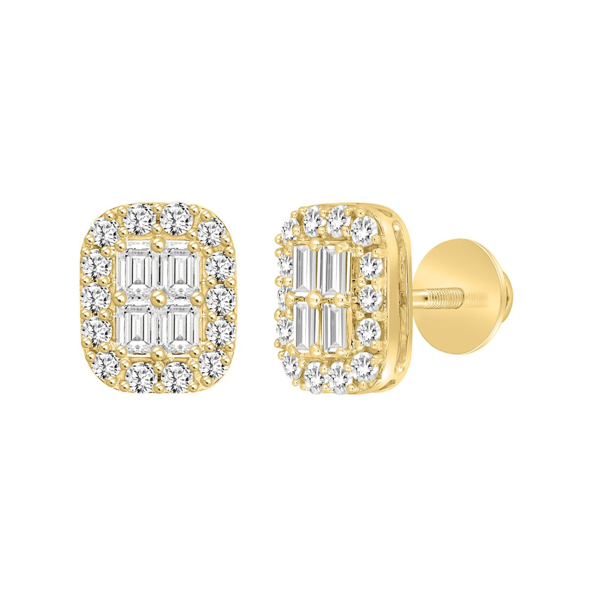 14K YELLOW GOLD 1 1/2CT ROUND/EMERALD DIAMOND MEN'S EARRINGS 