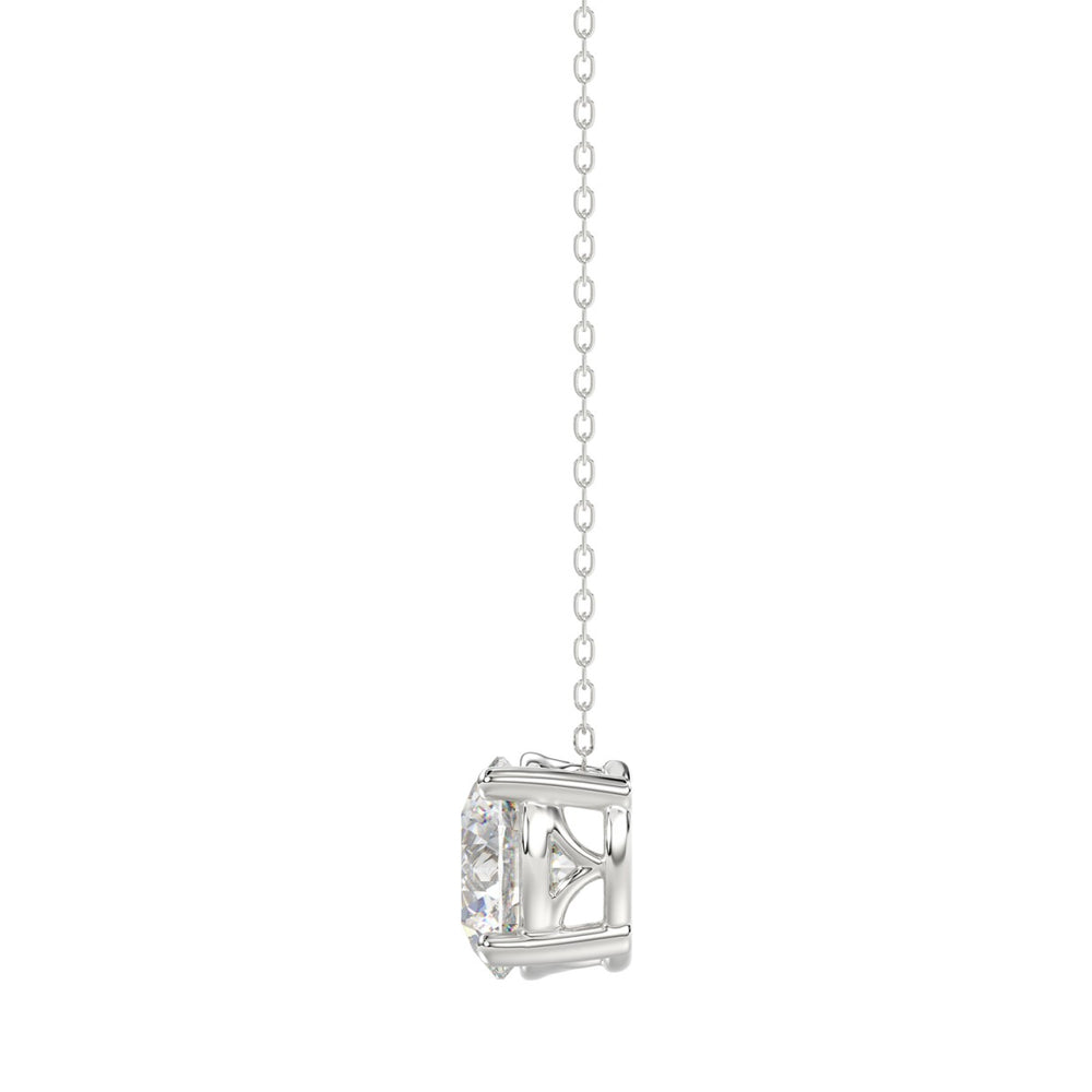 14K WHITE GOLD 1.00CT ROUND DIAMOND LADIES SOLITAIRE PENDANT WITH UNDER-PASS CHAIN (CENTER STONE ROUND DIAMOND 1CT)