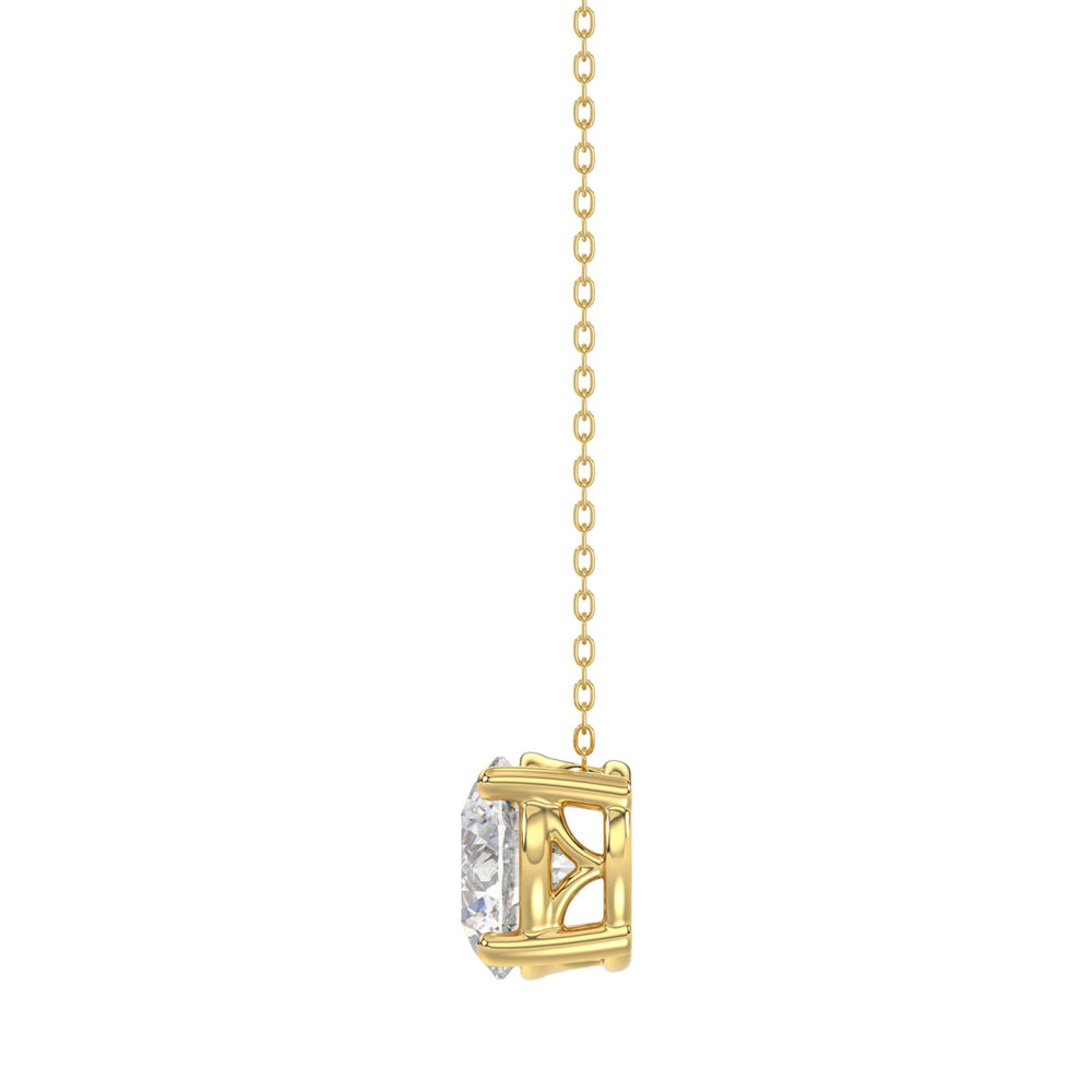 14K YELLOW GOLD 1.00CT ROUND DIAMOND LADIES SOLITAIRE PENDANT WITH UNDER-PASS CHAIN (CENTER STONE ROUND DIAMOND 1CT)