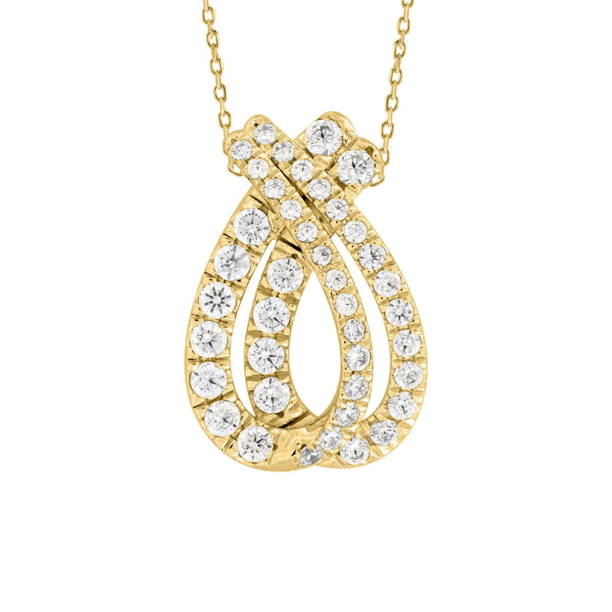 14K YELLOW  GOLD 1 1/2CT ROUND DIAMOND LADIES PENDANTS WITH CHAIN