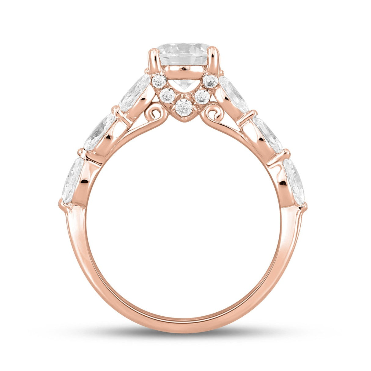 14K ROSE GOLD 1 3/4CT ROUND/MARQUISE DIAMOND LADIES RING (CENTER STONE ROUND DIAMOND 1CT )