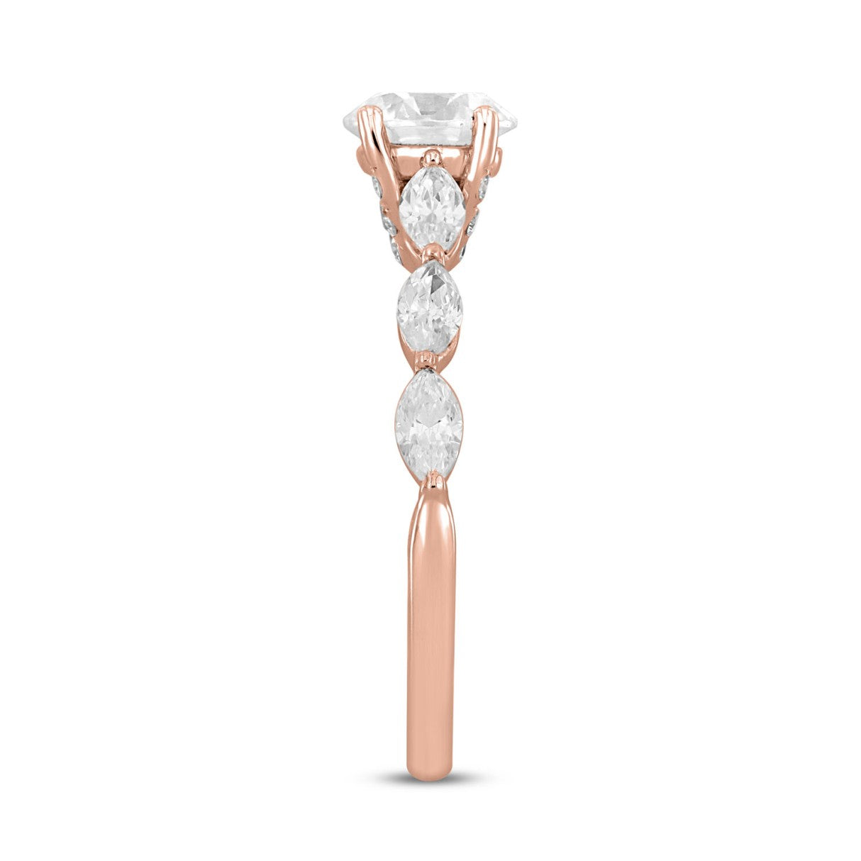 14K ROSE GOLD 1 3/4CT ROUND/MARQUISE DIAMOND LADIES RING (CENTER STONE ROUND DIAMOND 1CT )