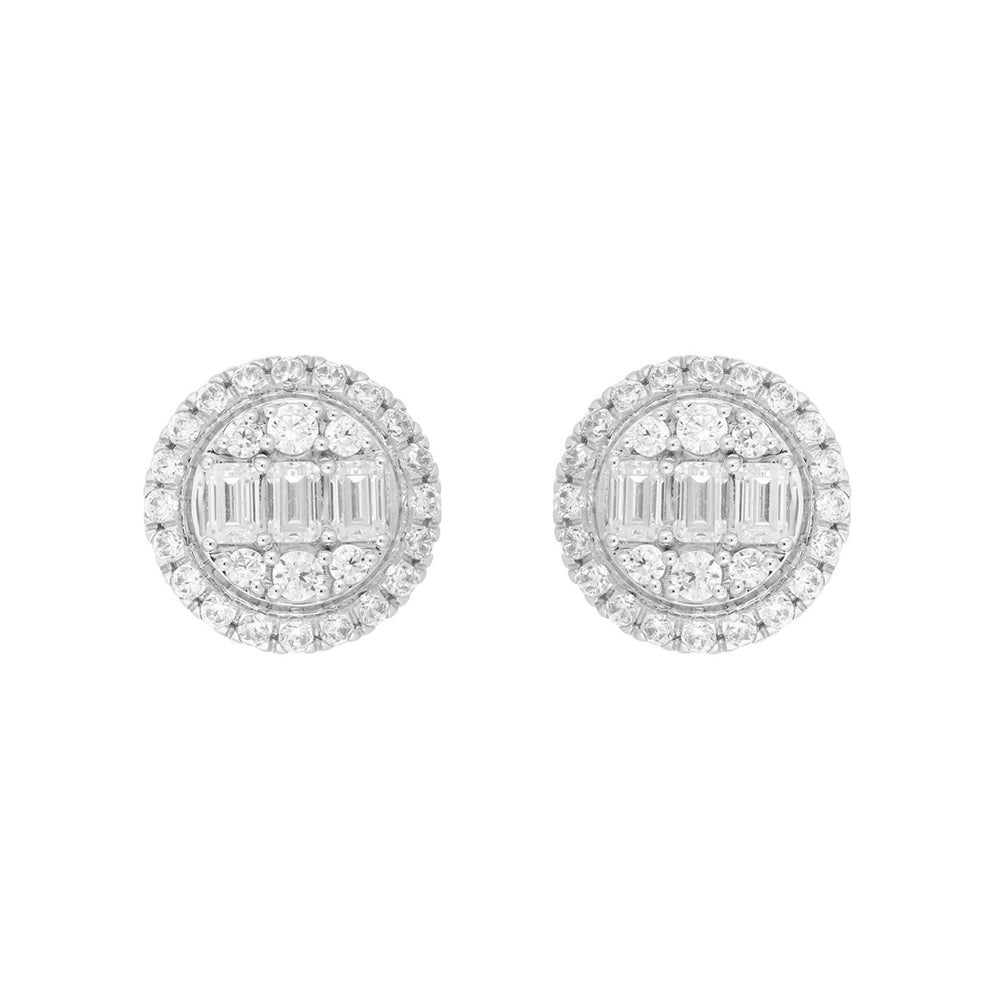 LADIES EARRINGS 1 1/4CT ROUND/EMERALD DIAMOND 14K WHITE GOLD