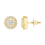 LADIES EARRINGS 1 1/4CT ROUND/EMERALD DIAMOND 14K YELLOW GOLD