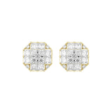 MEN'S EARRINGS 1 3/4CT ROUND/PRINCESS DIAMOND 14K YELLOW GOLD