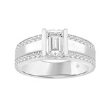 MEN'S RING 2CT ROUND/EMERALD DIAMOND 14K WHITE GOLD (CENTER STONE EMERALD DIAMOND 1 1/2CT )