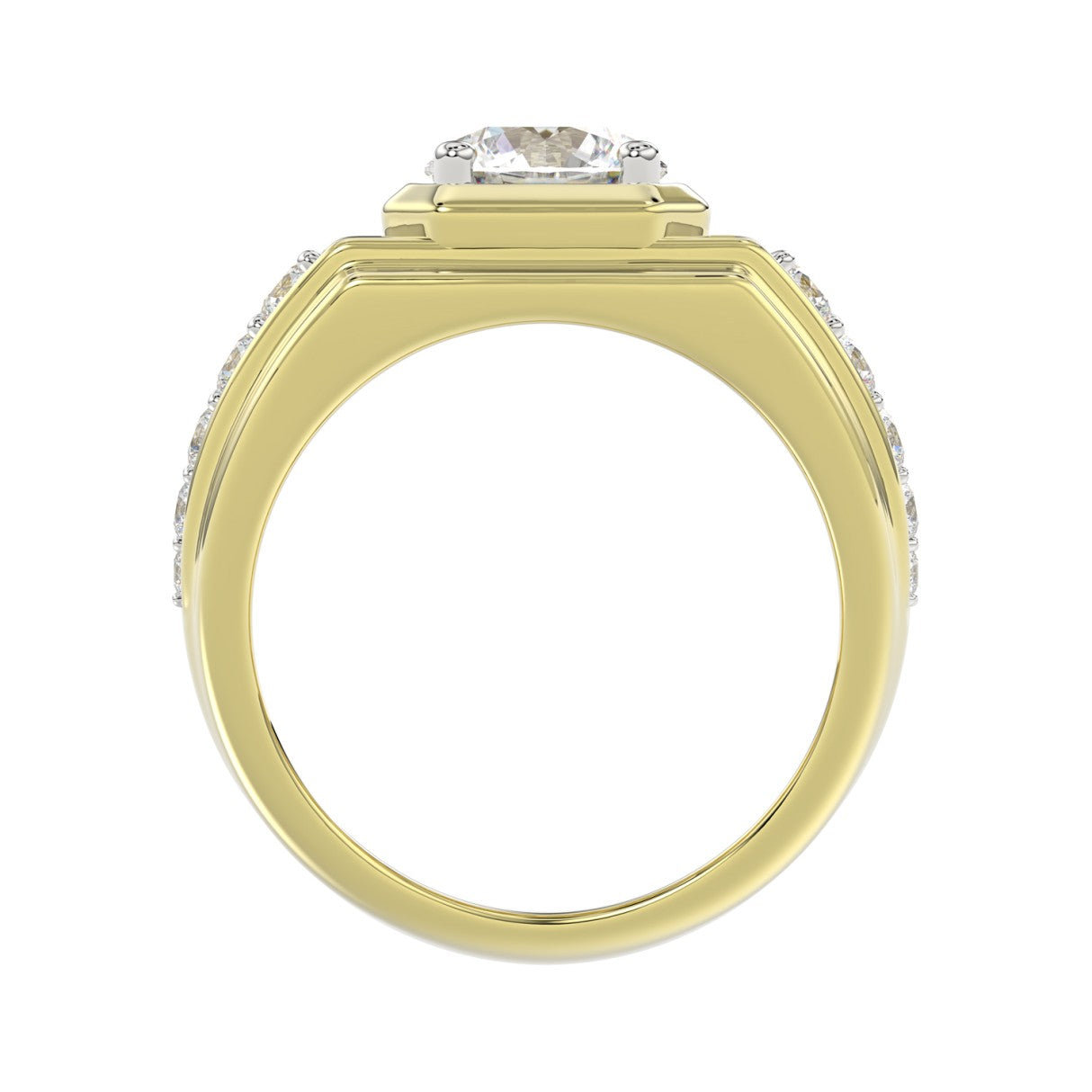 MEN'S RING 3CT ROUND DIAMOND 14K YELLOW GOLD (CENTER STONE ROUND DIAMOND 2CT )