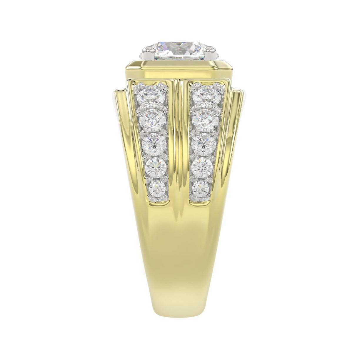 MEN'S RING 3CT ROUND DIAMOND 14K YELLOW GOLD (CENTER STONE ROUND DIAMOND 2CT )