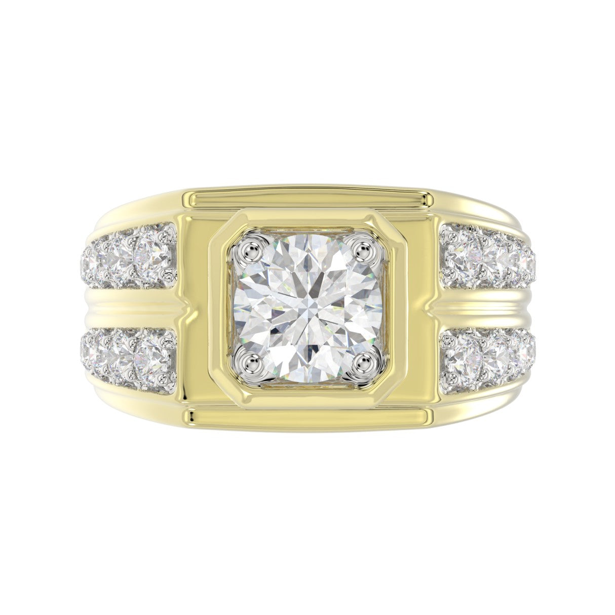MEN'S RING 3CT ROUND DIAMOND 14K YELLOW GOLD (CENTER STONE ROUND DIAMOND 2CT )