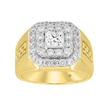 14K YELLOW GOLD 2 1/2CT ROUND/PRINCESS DIAMOND MEN'S RING (CENTER STONE PRINCESS DIAMOND 1CT )