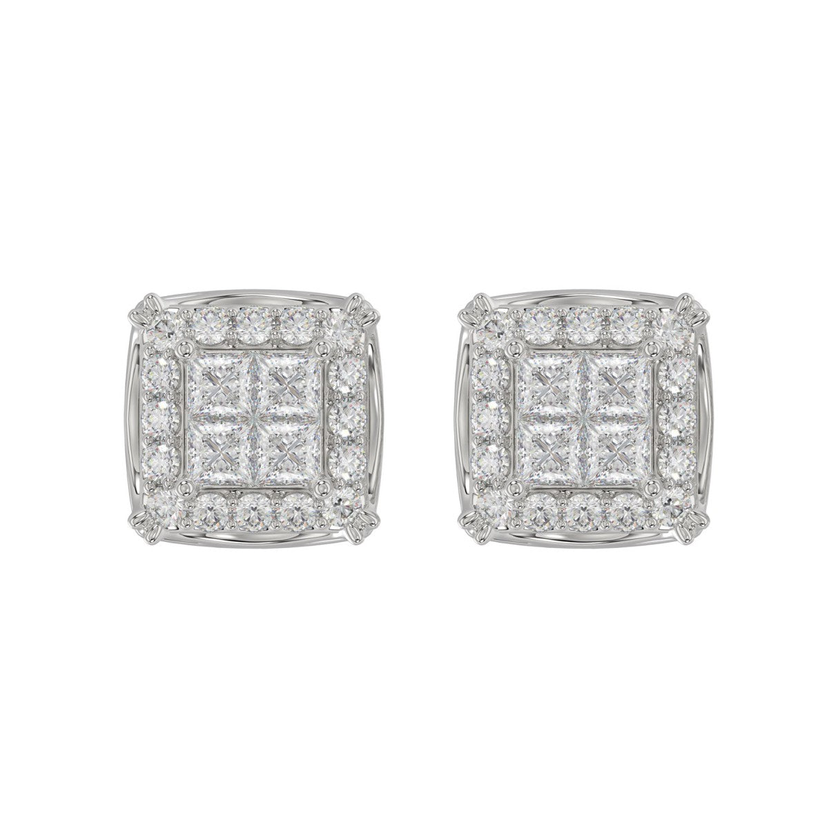 14K WHITE GOLD 1CT ROUND/PRINCESS DIAMOND MEN'S EARRINGS 